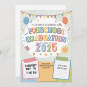 編集可能かわいい幼稚園卒業メモ帳バルーン 招待状 (正面/裏面)