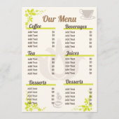 編集可能で完全にカスタマイズ可能な小さなコーヒーメニュー メニュー (正面)