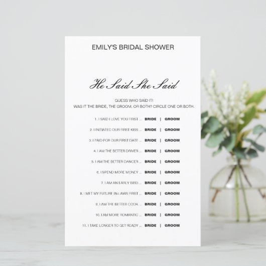 編集可能と彼は彼女が言ったウェディングシャワーゲーム (スタンド正面)