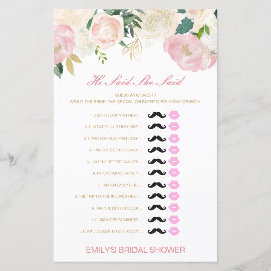 編集可能と彼は彼女が言ったウェディングシャワーゲーム (正面)