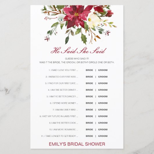 編集可能と彼は彼女が言ったウェディングシャワーゲーム (正面)