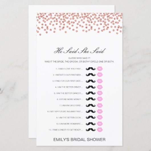 編集可能と彼は彼女が言ったウェディングシャワーゲーム (正面/裏面)