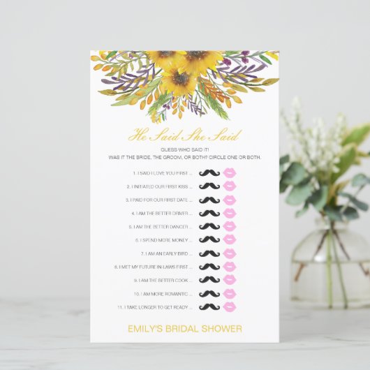 編集可能と彼は彼女が言ったウェディングシャワーゲーム (スタンド正面)