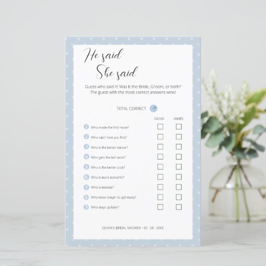 編集可能と彼は彼女はウェディングシャワーゲームを言った、 (スタンド正面)