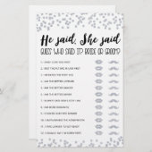 編集可能と彼は、彼女はブライダルシャワーゲームを言った (正面/裏面)