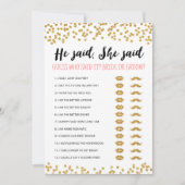 編集可能と彼は、彼女はブライダルシャワーゲームカードと言った 招待状 (正面)