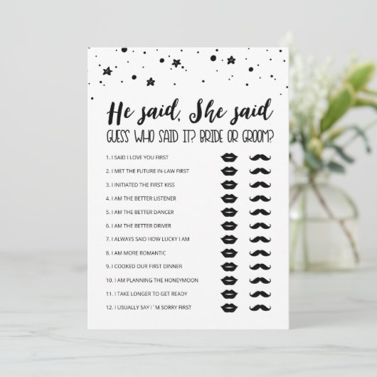 編集可能と彼は、彼女はブライダルシャワーゲームカードと言った 招待状 (スタンド正面)