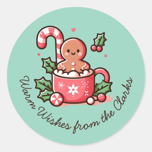 編集可能なあたたかな願いジンジャーブレッドクッキー ラウンドシール (正面)