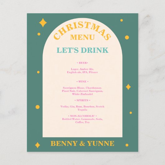 編集可能なおもしろいの明るい色クリスマスドリンクのメニュー (裏面)