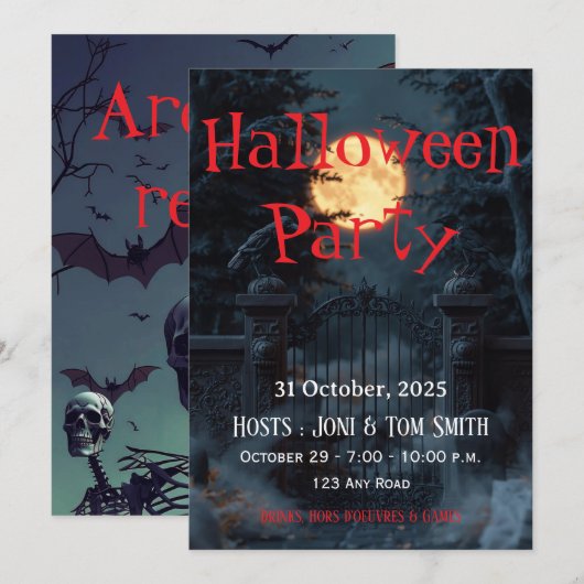 編集可能なお化けのゲートのハロウィンパーティー招待状 招待状 (正面/裏面)