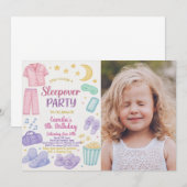 編集可能なお泊まり会の誕生日パーティー招待状 招待状 (正面/裏面)