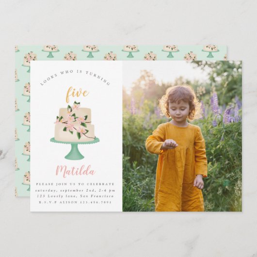 編集可能なお誕生日ケーキパーティー写真の招待 招待状 (正面/裏面)