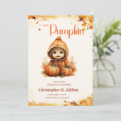 編集可能なかぼちゃ赤ちゃんシャワー招待状、 招待状 (スタンド正面)