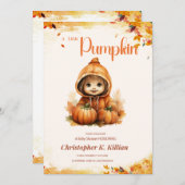編集可能なかぼちゃ赤ちゃんシャワー招待状、 招待状 (正面/裏面)