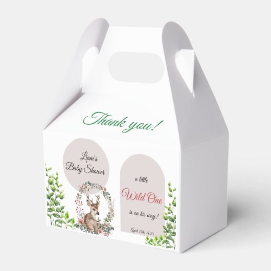 編集可能なかわいいウッドランドテーマベビーシャワー フェイバーボックス (正面サイド)