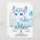 編集可能なかわいいキツネデジタル誕生日 招待状 (正面/裏面)