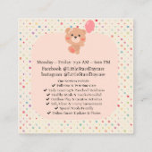 編集可能なかわいいサファリ動物子供部屋カードデザイン スクエア名刺 (裏面)