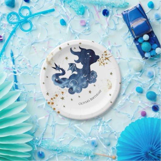 編集可能なかわいいドラゴン誕生日 ペーパープレート (パーティー)