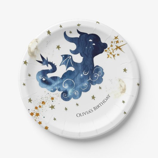 編集可能なかわいいドラゴン誕生日 ペーパープレート (正面)