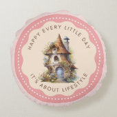 編集可能なかわいい妖精ハウスホームスウィートホーム ラウンドクッション (裏面)