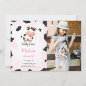 編集可能なかわいい牛の誕生日写真招待状 招待状 (正面)