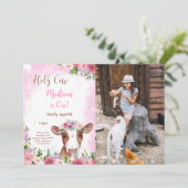 編集可能なかわいい牛の誕生日写真招待状 招待状 (スタンド正面)