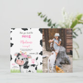 編集可能なかわいい牛の誕生日写真招待状 招待状 (スタンド正面)