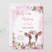 編集可能なかわいい牛の誕生日招待状 招待状 (正面)