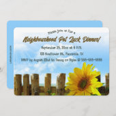 編集可能なひまわりと木製フェンスパーティー 招待状 (正面/裏面)