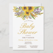 編集可能なひまわりベイビーシャワー招待状、パーティー 招待状 (正面)