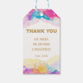 編集可能なアートパーティーの好意ラベルと金ゴールドスパークル ギフトタグ (正面)