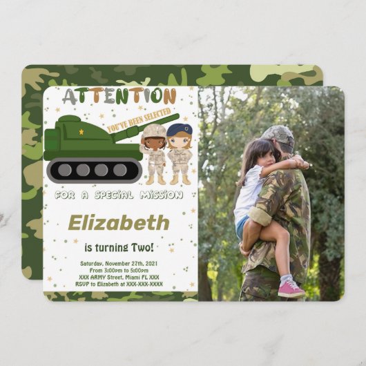 編集可能なアーミーフォト招待状 招待状 (正面/裏面)