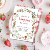 編集可能なイチゴの1歳誕生日パーティー招待状 招待状