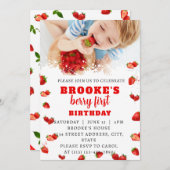 編集可能なイチゴの1歳誕生日招待状 招待状 (正面/裏面)