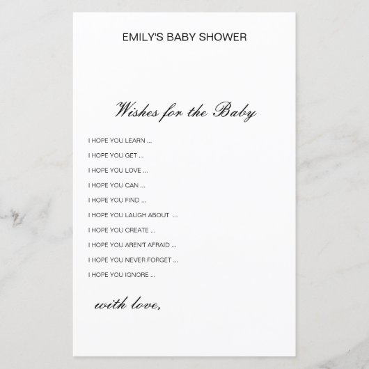 編集可能なウィッシュベビーカード、ベビーシャワー (正面)