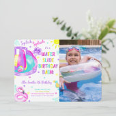 編集可能なウォータースライドの誕生日写真招待状 招待状 (スタンド正面)