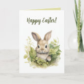 編集可能なウサギと葉のイースターカード カード (正面)