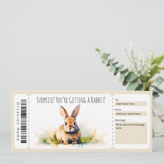 編集可能なウサギのギフト証明書 招待状 (スタンド正面)