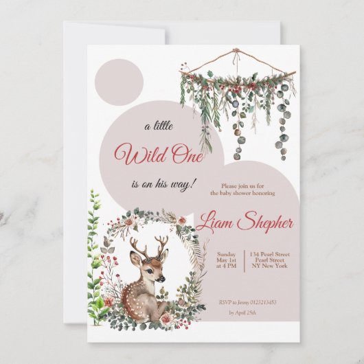 編集可能なウッドランドをテーマにした水の色ベビーシャワー 招待状 (正面)