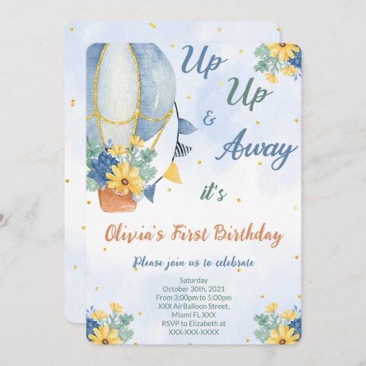 編集可能なエアバルーン招待状 招待状 (正面/裏面)