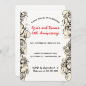 編集可能なエレガントな黒と白の花のフレーム 招待状 (正面/裏面)