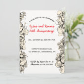 編集可能なエレガントな黒と白の花のフレーム 招待状 (スタンド正面)