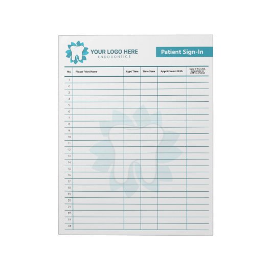 編集可能なエンドドニックまたは歯科用サインイン ノートパッド (回転)