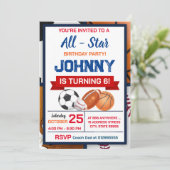 編集可能なオールスタースポーツ誕生日パーティーの招待 招待状 (スタンド正面)