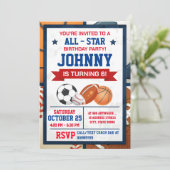 編集可能なオールスタースポーツ誕生日パーティーの招待 招待状 (スタンド正面)