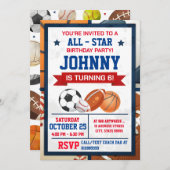 編集可能なオールスタースポーツ誕生日パーティーの招待 招待状 (正面/裏面)