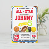 編集可能なオールスタースポーツ誕生日パーティーの招待 招待状 (スタンド正面)