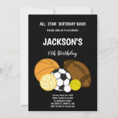 編集可能なオールスター・アスリートパーティー招待状（男子用） 招待状 (正面)