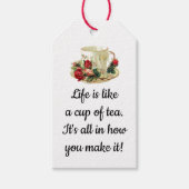 編集可能なカップとソーサーとバラ茶バッグポーチ ギフトタグ (正面)