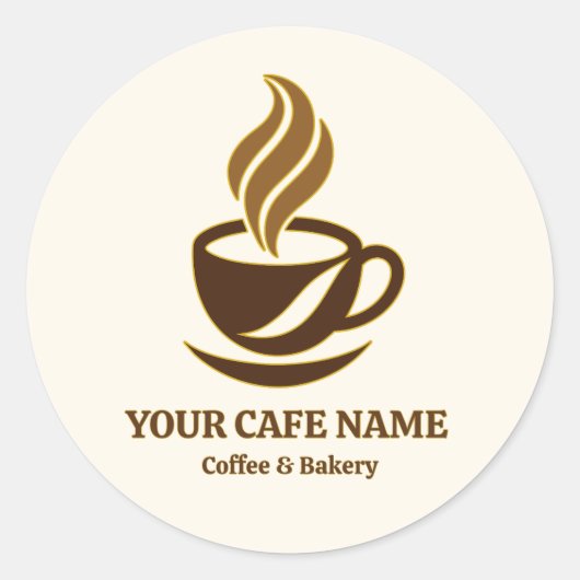 編集可能なカフェ開店ステッカー ロゴデザイン ラウンドシール (正面)